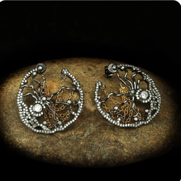 Gothic Spider Black Gold Earrings Gothic Goth Punk - Picture 3 of 5